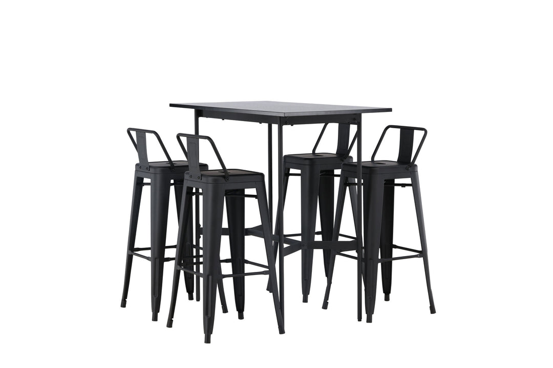 Venture Home Rax Bar Table 120*60 - Black / Black MDF +Tempe Flat Bar Chair - Matte black / Metal _4