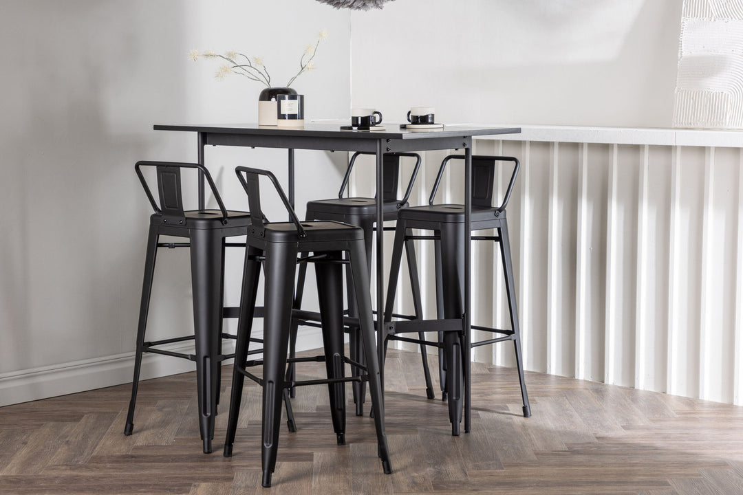 Venture Home Rax Bar Table 120*60 - Black / Black MDF +Tempe Flat Bar Chair - Matte black / Metal _4