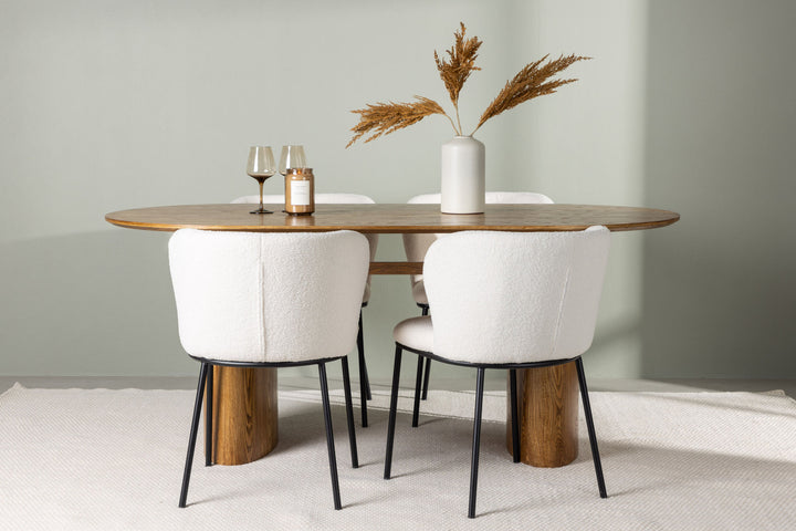 Venture Home Isolde Dining Table 140*75 - Nature / Nature MDF +Edina Dining Chair - Black / White Boucle _4