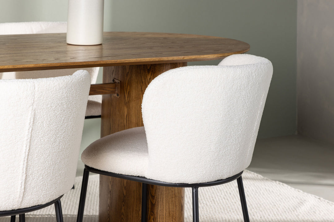 Venture Home Isolde Dining Table 140*75 - Nature / Nature MDF +Edina Dining Chair - Black / White Boucle _4