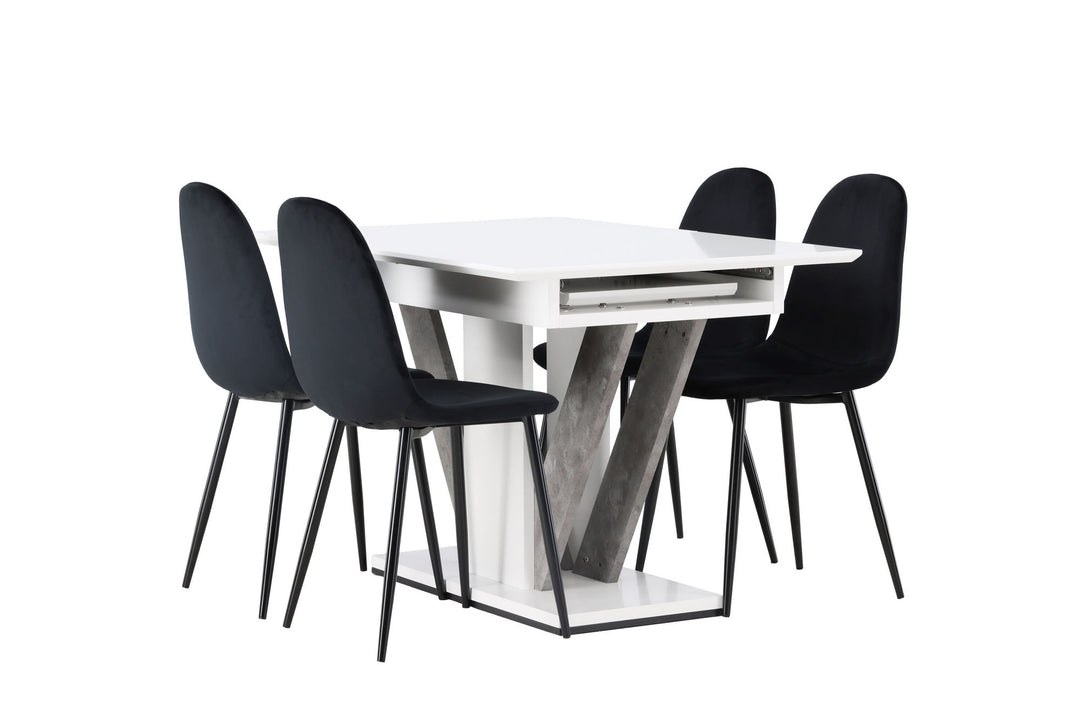 Venture Home Disa Dining Table 120/160*80 - White / Grey MDF +Polar Dining Chair - Black legs / Black Velvet _4