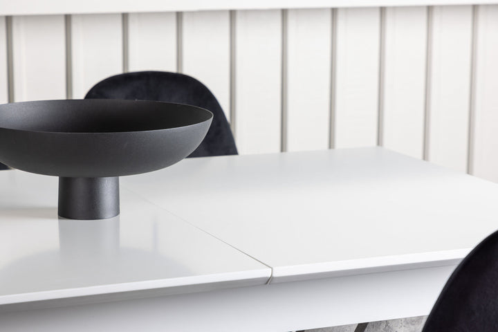 Venture Home Disa Dining Table 120/160*80 - White / Grey MDF +Polar Dining Chair - Black legs / Black Velvet _4