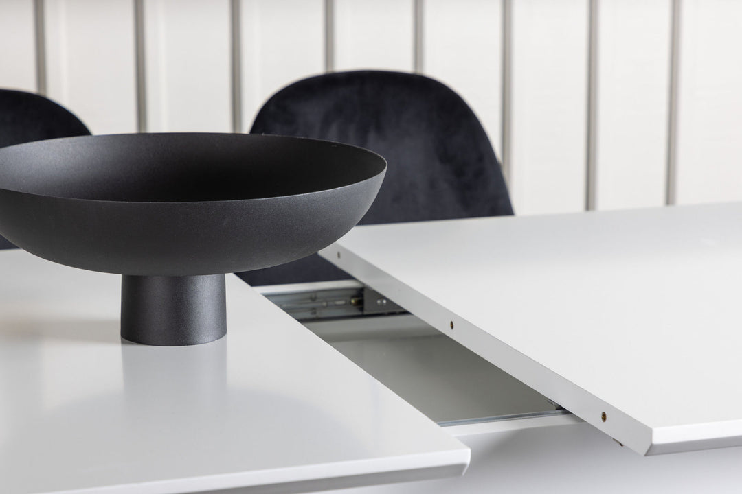 Venture Home Disa Dining Table 120/160*80 - White / Grey MDF +Polar Dining Chair - Black legs / Black Velvet _4