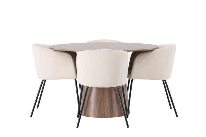 Venture Home Lanzo Dining Table φ120 - Natural / Natural MDF +Berit Chair - Black / Beige Velvet _4
