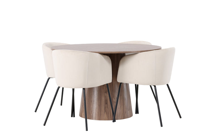 Venture Home Lanzo Dining Table φ120 - Natural / Natural MDF +Berit Chair - Black / Beige Velvet _4