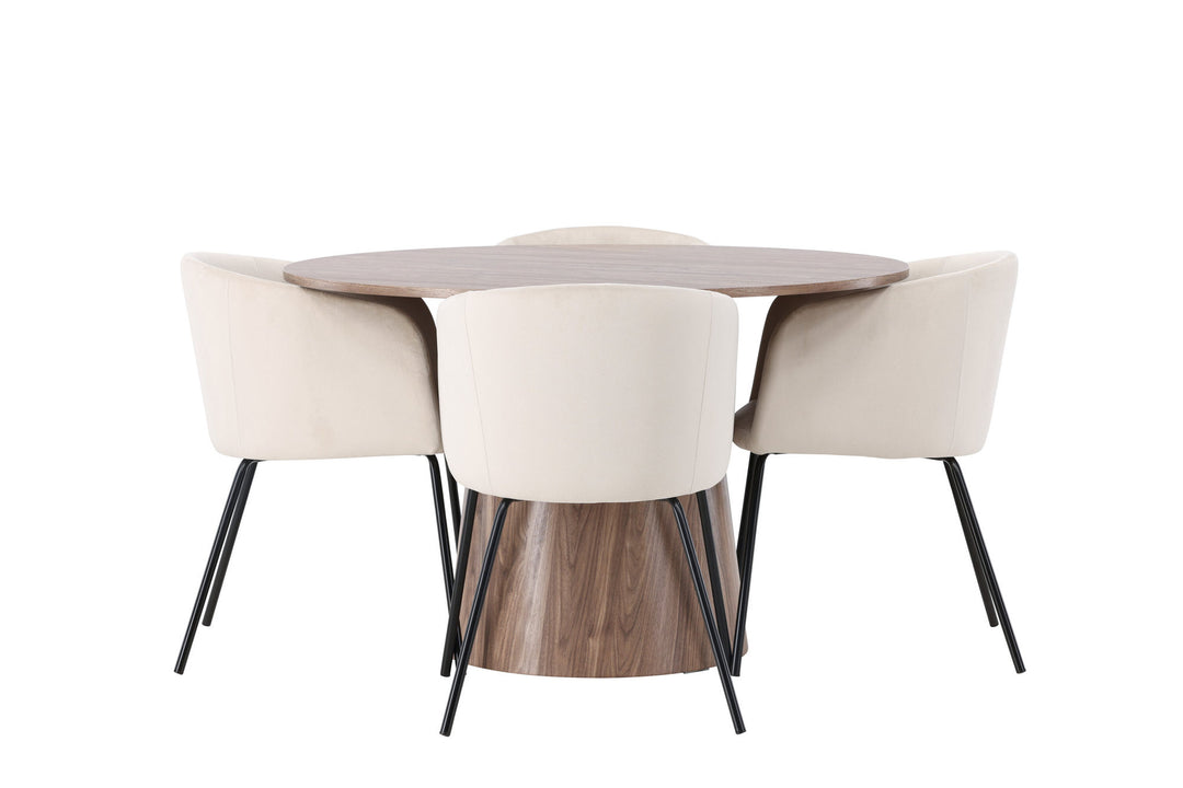Venture Home Lanzo Dining Table φ120 - Natural / Natural MDF +Berit Chair - Black / Beige Velvet _4