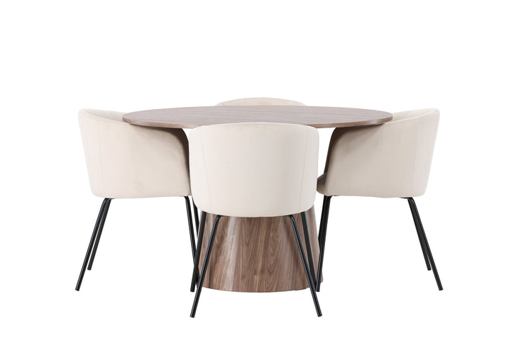 Venture Home Lanzo Dining Table φ120 - Natural / Natural MDF +Berit Chair - Black / Beige Velvet _4