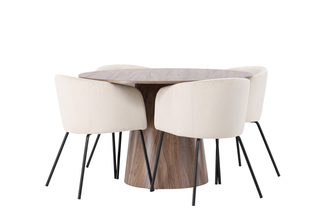Venture Home Lanzo Dining Table φ120 - Natural / Natural MDF +Berit Chair - Black / Beige Velvet _4