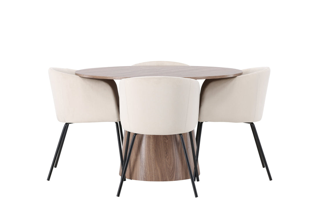 Venture Home Lanzo Dining Table φ120 - Natural / Natural MDF +Berit Chair - Black / Beige Velvet _4