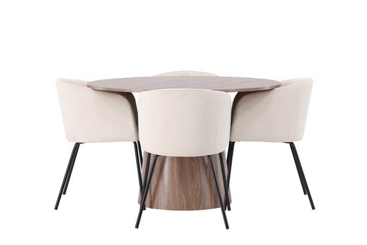 Venture Home Lanzo Dining Table φ120 - Natural / Natural MDF +Berit Chair - Black / Beige Velvet _4