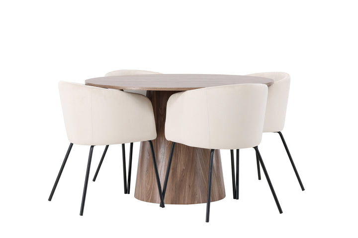 Venture Home Lanzo Dining Table φ120 - Natural / Natural MDF +Berit Chair - Black / Beige Velvet _4