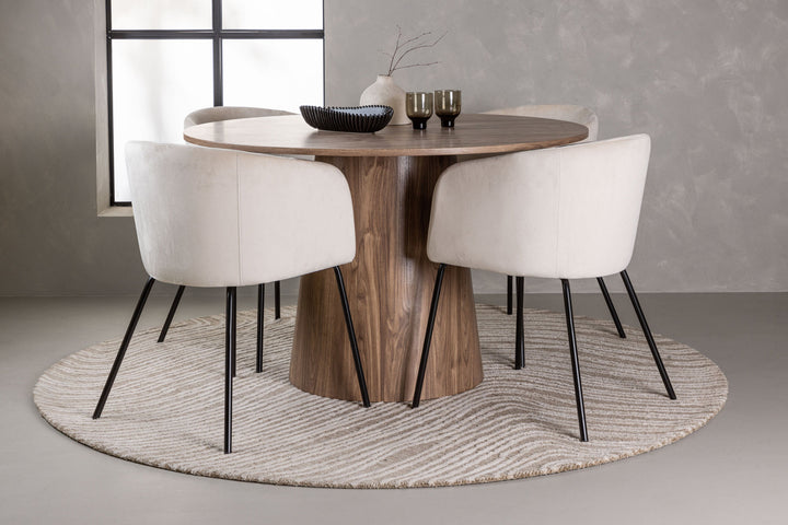 Venture Home Lanzo Dining Table φ120 - Natural / Natural MDF +Berit Chair - Black / Beige Velvet _4