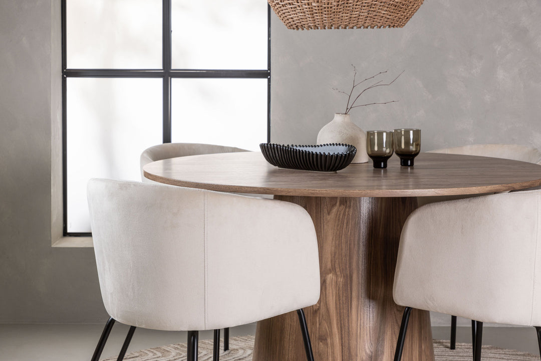 Venture Home Lanzo Dining Table φ120 - Natural / Natural MDF +Berit Chair - Black / Beige Velvet _4