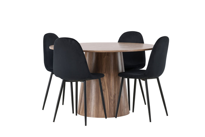 Venture Home Lanzo Dining Table φ120 - Natural / Natural MDF +Polar Dining Chair - Black legs / Black Velvet _4