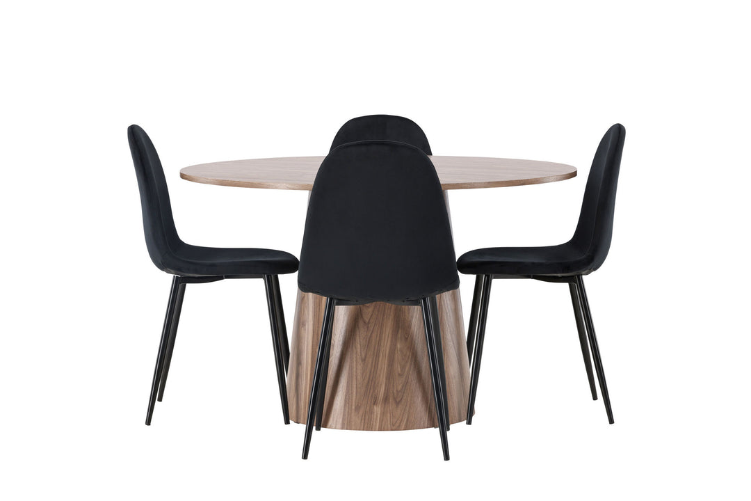Venture Home Lanzo Dining Table φ120 - Natural / Natural MDF +Polar Dining Chair - Black legs / Black Velvet _4