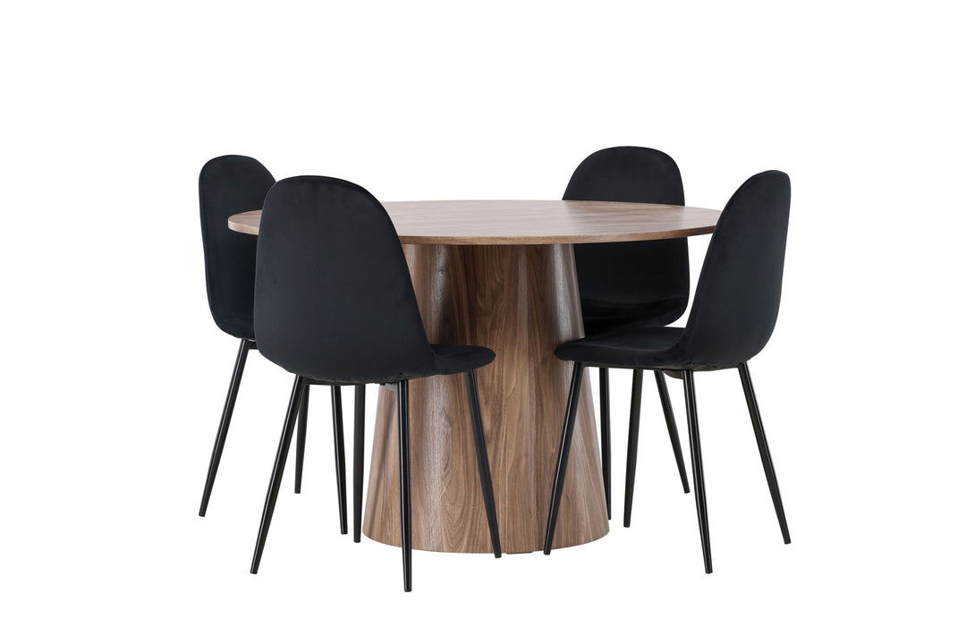 Venture Home Lanzo Dining Table φ120 - Natural / Natural MDF +Polar Dining Chair - Black legs / Black Velvet _4