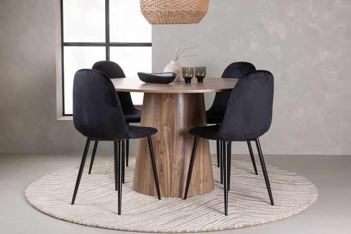 Venture Home Lanzo Dining Table φ120 - Natural / Natural MDF +Polar Dining Chair - Black legs / Black Velvet _4