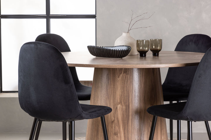 Venture Home Lanzo Dining Table φ120 - Natural / Natural MDF +Polar Dining Chair - Black legs / Black Velvet _4
