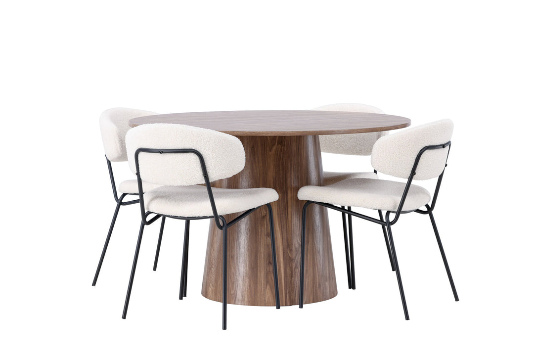 Venture Home Lanzo Dining Table φ120 - Natural / Natural MDF +Chico Dining Chair - Black / White Boucle _4