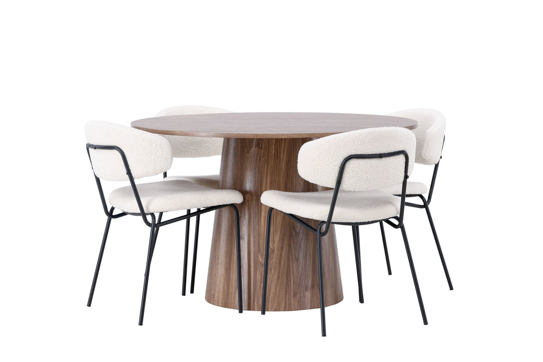 Venture Home Lanzo Dining Table φ120 - Natural / Natural MDF +Chico Dining Chair - Black / White Boucle _4