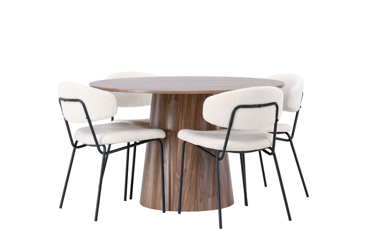 Venture Home Lanzo Dining Table φ120 - Natural / Natural MDF +Chico Dining Chair - Black / White Boucle _4
