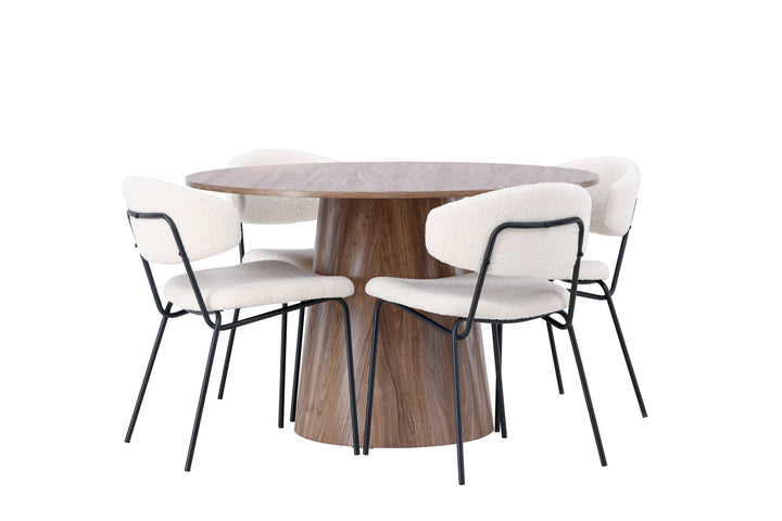 Venture Home Lanzo Dining Table φ120 - Natural / Natural MDF +Chico Dining Chair - Black / White Boucle _4