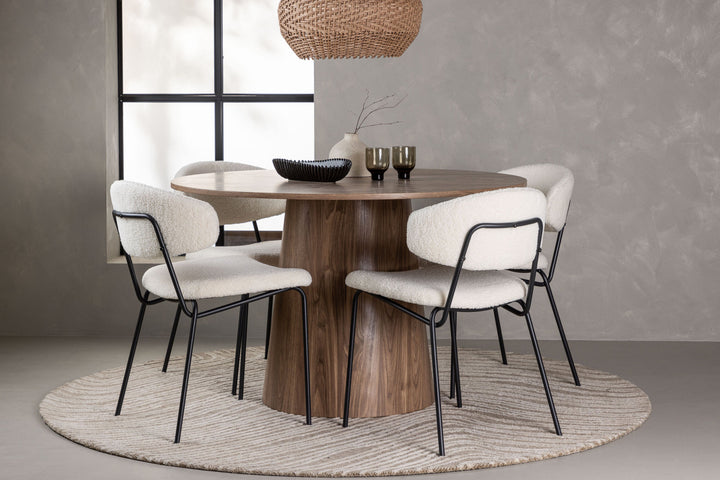 Venture Home Lanzo Dining Table φ120 - Natural / Natural MDF +Chico Dining Chair - Black / White Boucle _4