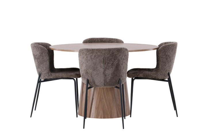 Venture Home Lanzo Dining Table φ120 - Natural / Natural MDF +Modesto Dining Chair - Grey / Smoked Black Boucle _4