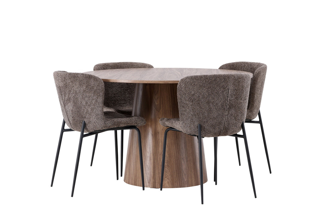 Venture Home Lanzo Dining Table φ120 - Natural / Natural MDF +Modesto Dining Chair - Grey / Smoked Black Boucle _4