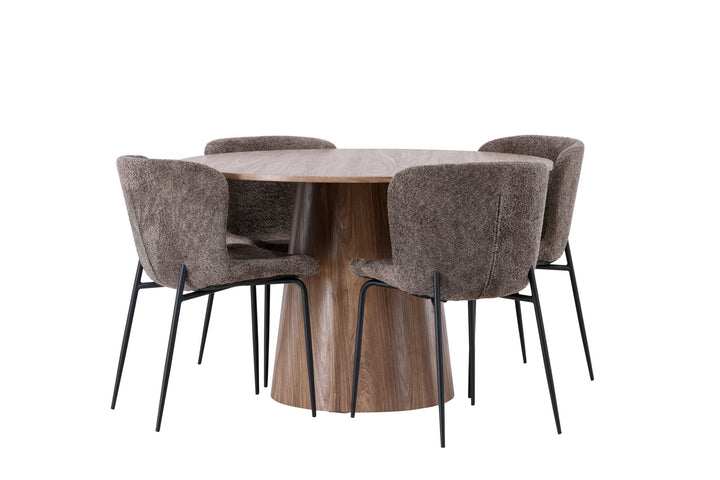 Venture Home Lanzo Dining Table φ120 - Natural / Natural MDF +Modesto Dining Chair - Grey / Smoked Black Boucle _4