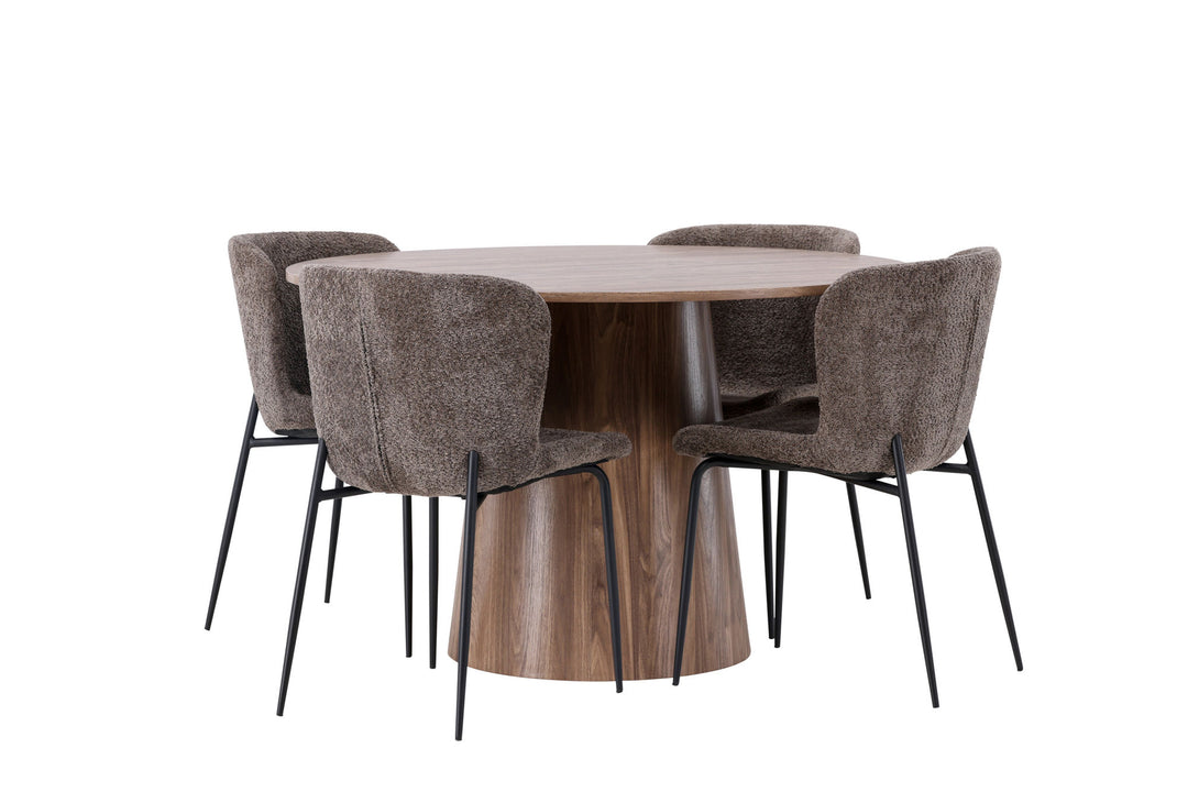 Venture Home Lanzo Dining Table φ120 - Natural / Natural MDF +Modesto Dining Chair - Grey / Smoked Black Boucle _4