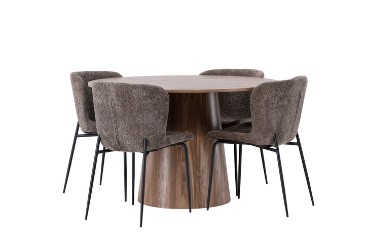 Venture Home Lanzo Dining Table φ120 - Natural / Natural MDF +Modesto Dining Chair - Grey / Smoked Black Boucle _4