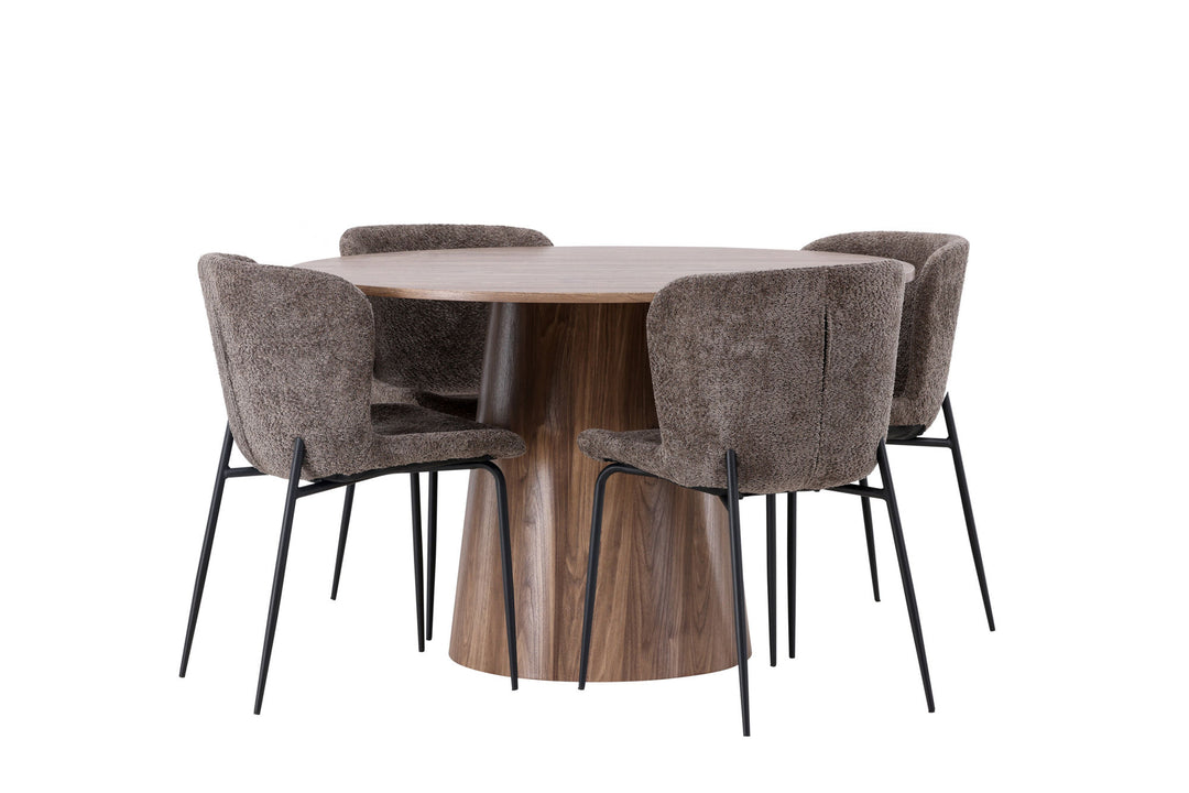Venture Home Lanzo Dining Table φ120 - Natural / Natural MDF +Modesto Dining Chair - Grey / Smoked Black Boucle _4