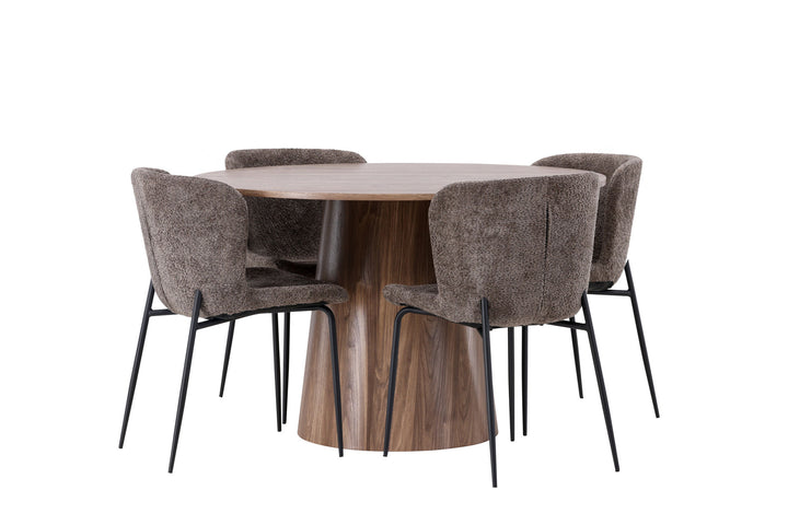Venture Home Lanzo Dining Table φ120 - Natural / Natural MDF +Modesto Dining Chair - Grey / Smoked Black Boucle _4