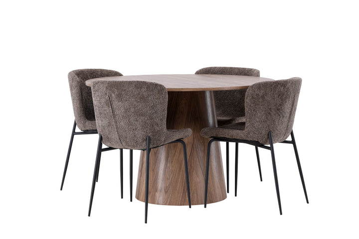 Venture Home Lanzo Dining Table φ120 - Natural / Natural MDF +Modesto Dining Chair - Grey / Smoked Black Boucle _4