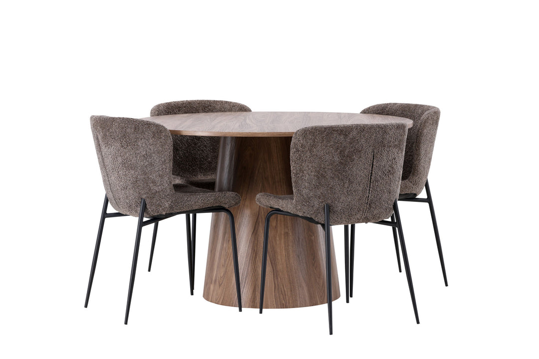 Venture Home Lanzo Dining Table φ120 - Natural / Natural MDF +Modesto Dining Chair - Grey / Smoked Black Boucle _4