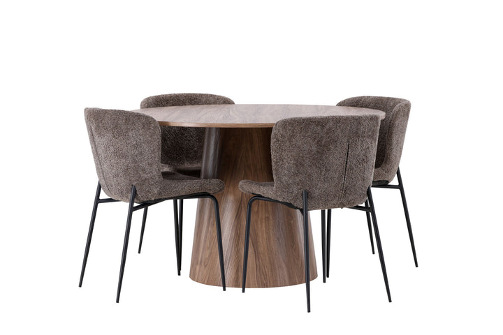 Venture Home Lanzo Dining Table φ120 - Natural / Natural MDF +Modesto Dining Chair - Grey / Smoked Black Boucle _4