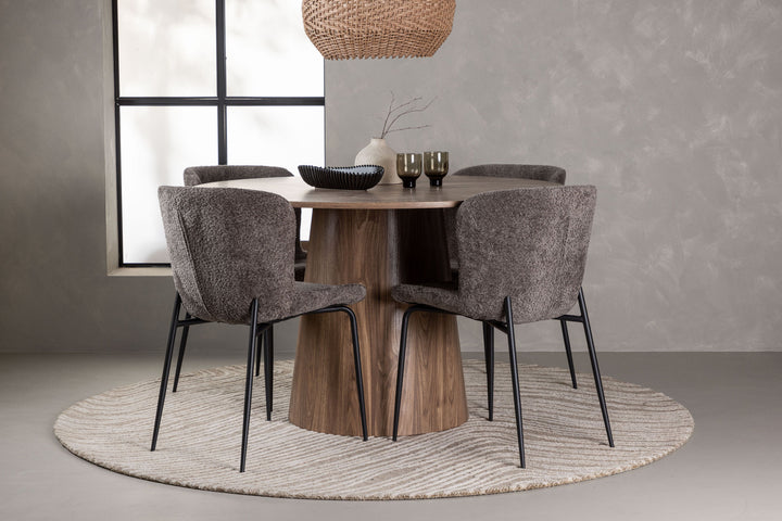Venture Home Lanzo Dining Table φ120 - Natural / Natural MDF +Modesto Dining Chair - Grey / Smoked Black Boucle _4