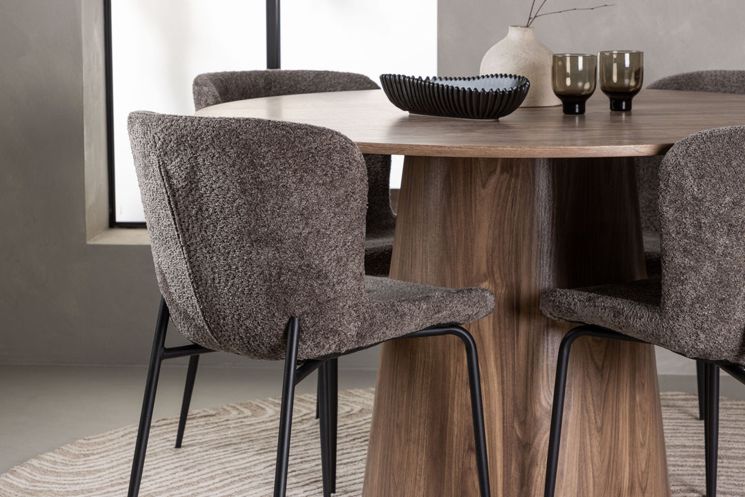 Venture Home Lanzo Dining Table φ120 - Natural / Natural MDF +Modesto Dining Chair - Grey / Smoked Black Boucle _4