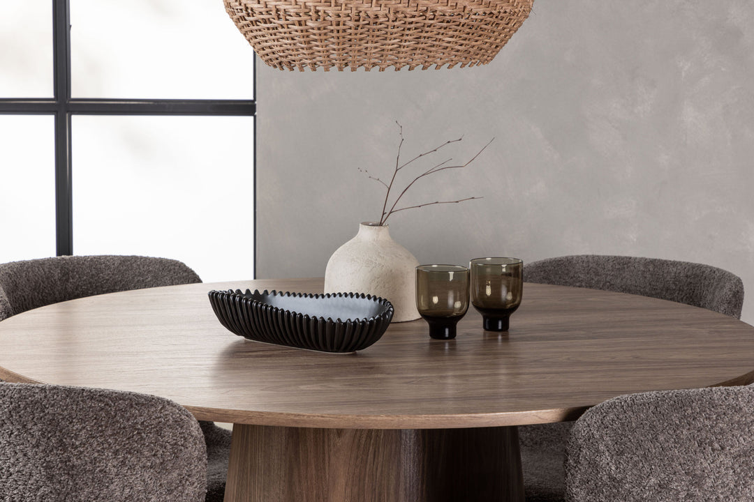 Venture Home Lanzo Dining Table φ120 - Natural / Natural MDF +Modesto Dining Chair - Grey / Smoked Black Boucle _4