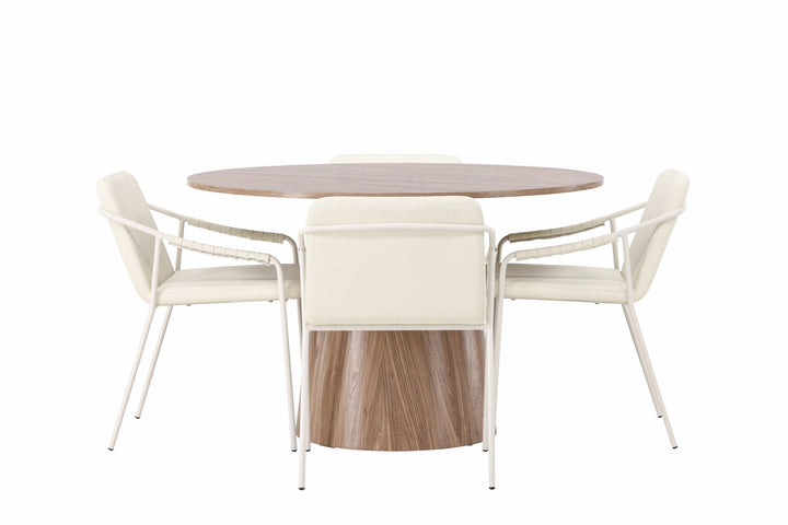 Venture Home Lanzo Dining Table φ120 - Natural / Natural MDF +Tvist Dining Chair - Beige / Beige PU _4