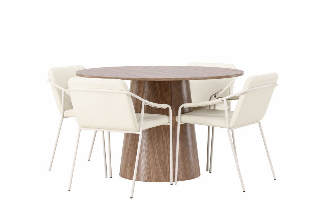 Venture Home Lanzo Dining Table φ120 - Natural / Natural MDF +Tvist Dining Chair - Beige / Beige PU _4