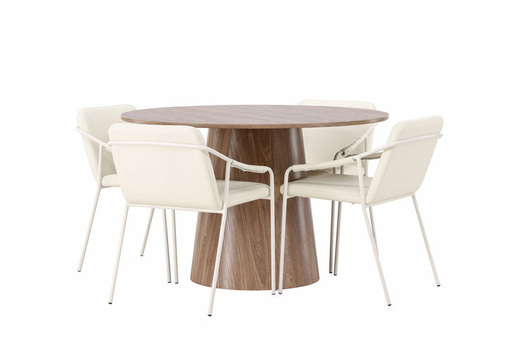 Venture Home Lanzo Dining Table φ120 - Natural / Natural MDF +Tvist Dining Chair - Beige / Beige PU _4