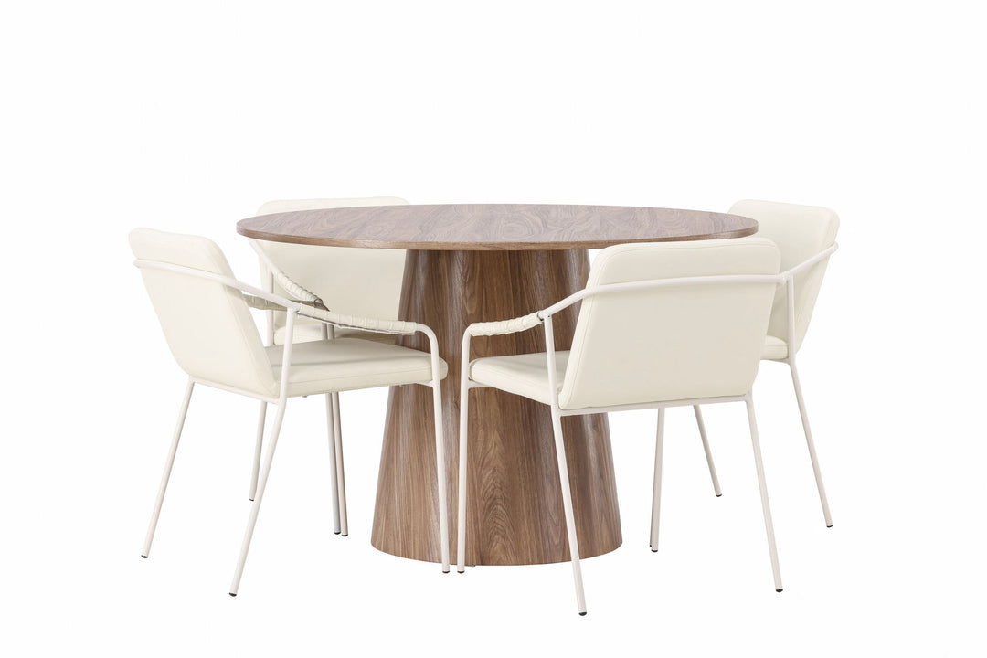 Venture Home Lanzo Dining Table φ120 - Natural / Natural MDF +Tvist Dining Chair - Beige / Beige PU _4