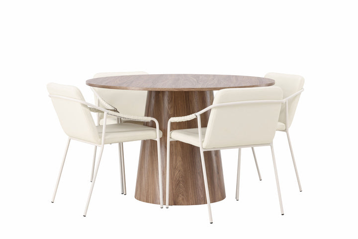 Venture Home Lanzo Dining Table φ120 - Natural / Natural MDF +Tvist Dining Chair - Beige / Beige PU _4