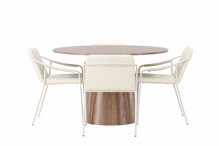 Venture Home Lanzo Dining Table φ120 - Natural / Natural MDF +Tvist Dining Chair - Beige / Beige PU _4