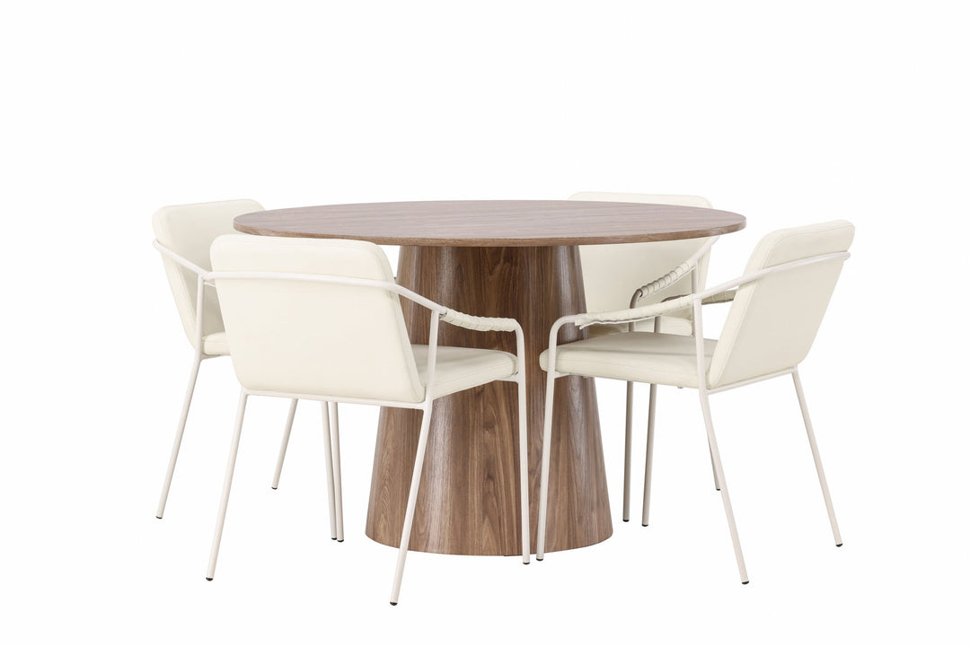 Venture Home Lanzo Dining Table φ120 - Natural / Natural MDF +Tvist Dining Chair - Beige / Beige PU _4