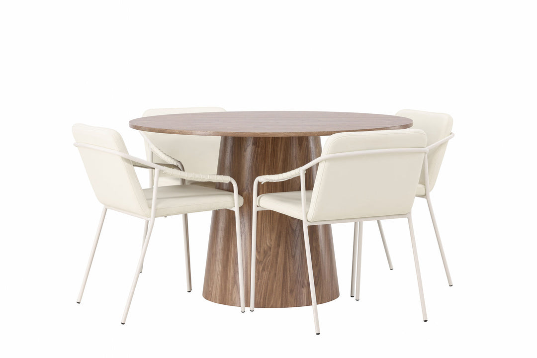 Venture Home Lanzo Dining Table φ120 - Natural / Natural MDF +Tvist Dining Chair - Beige / Beige PU _4