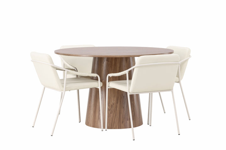 Venture Home Lanzo Dining Table φ120 - Natural / Natural MDF +Tvist Dining Chair - Beige / Beige PU _4