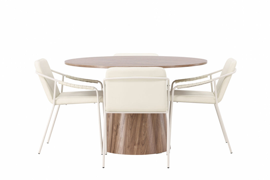 Venture Home Lanzo Dining Table φ120 - Natural / Natural MDF +Tvist Dining Chair - Beige / Beige PU _4
